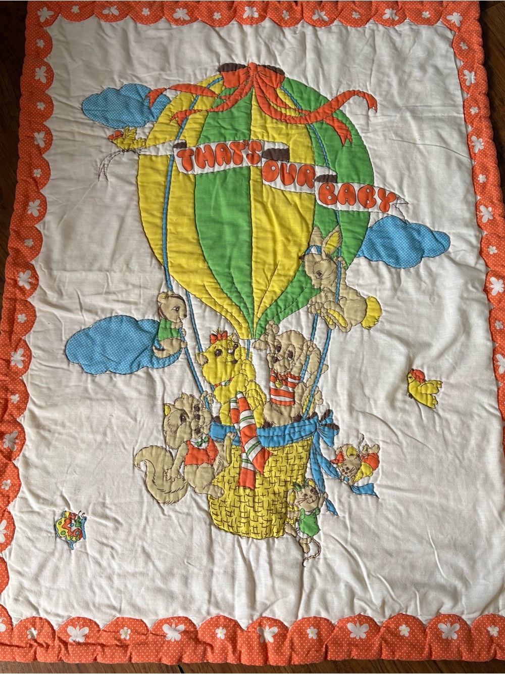 Vintage Hot Air Balloon Baby Quilt - Squirrel 80’s Retro Nostalgia